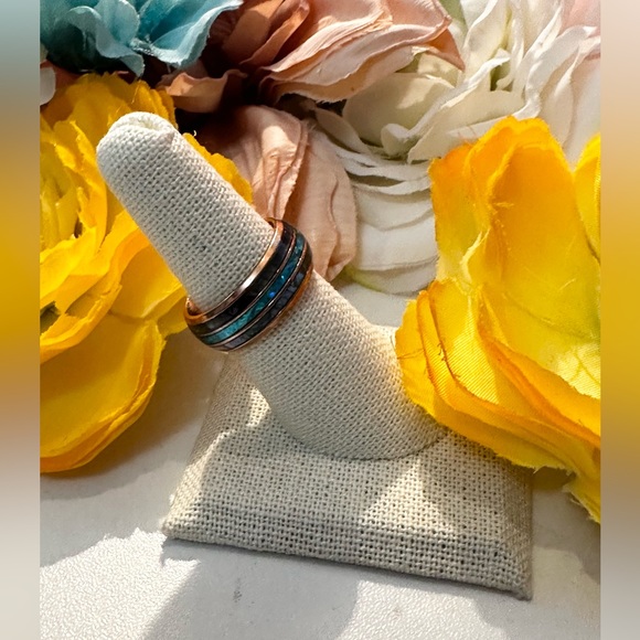 Blue Abalone Shell & Rose Gold Band Style Ring NEW! - Picture 2 of 6
